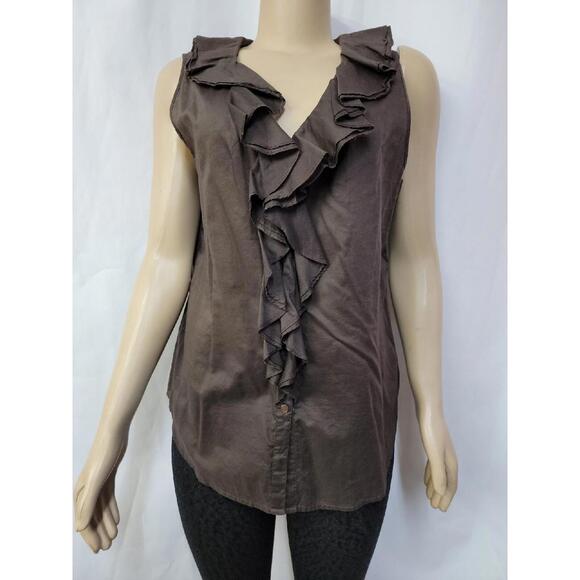 Oscar de la Renta Tops - Oscar De La Renta, Size 14 Brown Buttons Up Ruffled Women's Top Blouse #R1